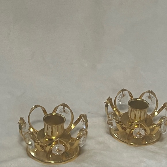 Vintage Gold Candle Votives Flower Shaped with dangling crystals, in good shape - Picture 6 of 6